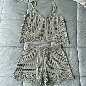 Two piece sage green crochet cover up set